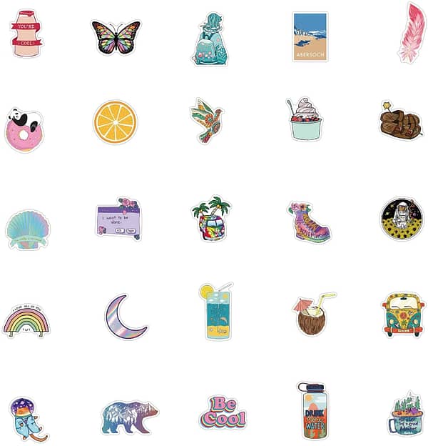 100-Pack Cute Stickers Aesthetic for Kids Adult Teen Girly Fashion Kawaii Stickers Decals for Car Laptop Water Bottles Skateboard Computer Phone Guitar Hydroflask iPad Luggage Scooter Room Graffiti Decor