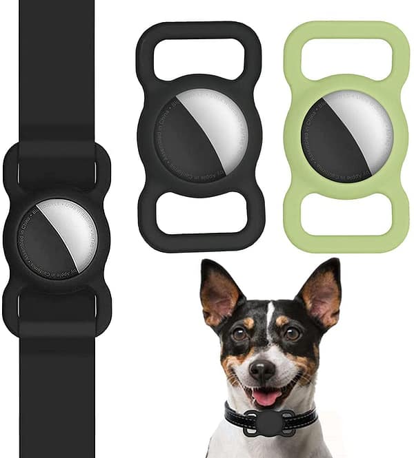 AirTag Dog Pet Collar Tracking Holder, Waterproof Slilcon Case for Air Tag 2021,Anti-Scratches AirTag Accessories Holder with Keychain Items Finder 2 Pack Black&Green