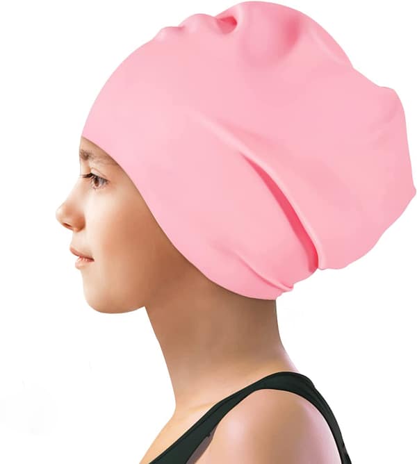 Long Hair Swim Cap for Kids Youth Silicone Waterproof Swimming Cap for Girls Boys 8yr+