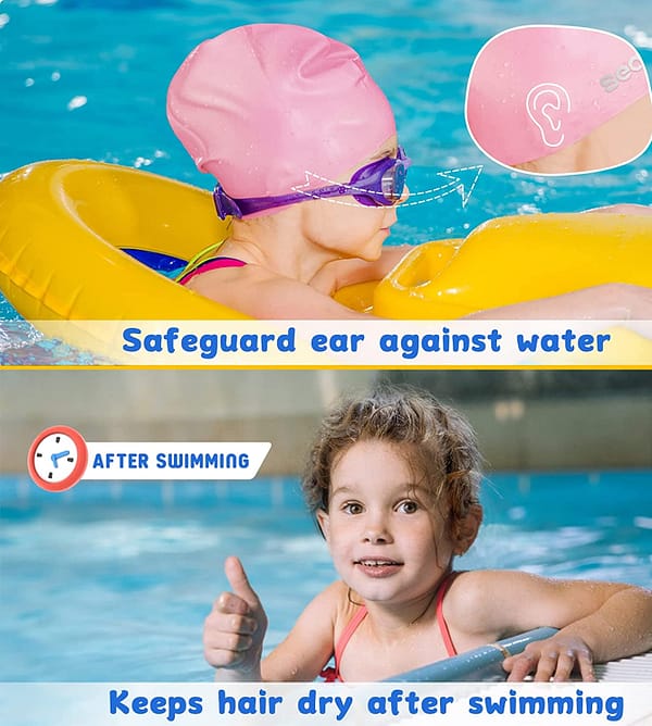 Long Hair Swim Cap for Kids Youth Silicone Waterproof Swimming Cap for Girls Boys 8yr+