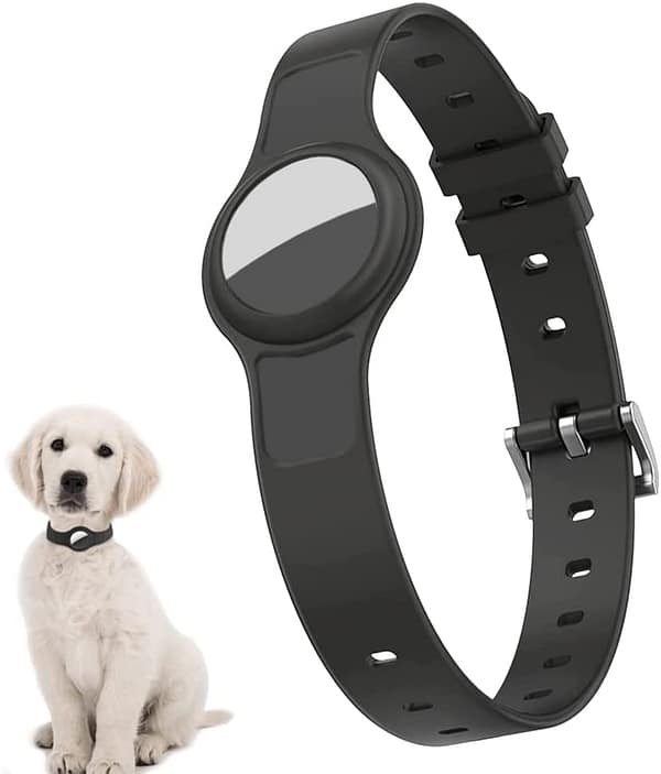 MiranaTech Dog Cat Silicone Collar Compatible with Apple AirTag 2021, Shockproof Case for Pet Finder, Adjustable Length (8.2 '' -15.5 '') (Black)