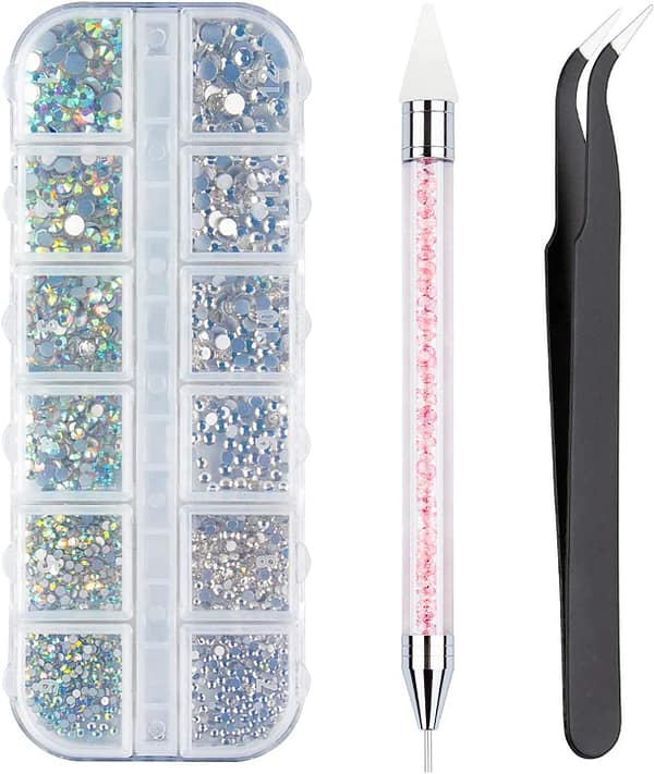 Crystals AB Nail Art Rhinestones Decorations Nail Stones for Nail Art Supplies and   Clear Crystal Rhinestones with Pick Up Tweezer and Rhinestone Picker Dotting Pen